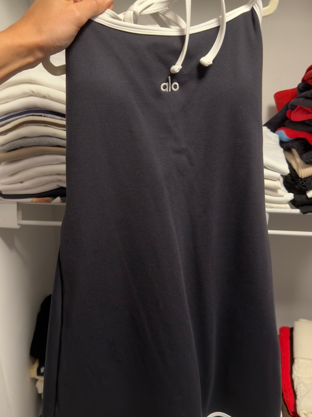 100% Authentic from the store! ALO Yoga Black Mini Dress with White Trim - Picture 7 of 8